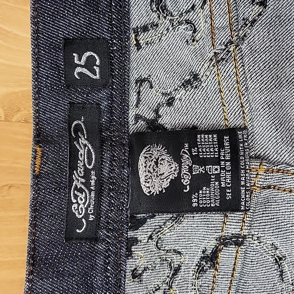 Ed Hardy by Christian Audigier Embroidered Tattoo Raw Hem Jeans - Picture 7 of 12